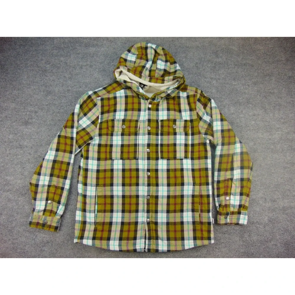 The‎ North Face Shacket Mens Medium Plaid Green Hooded Sherpa Lined Gorpcore